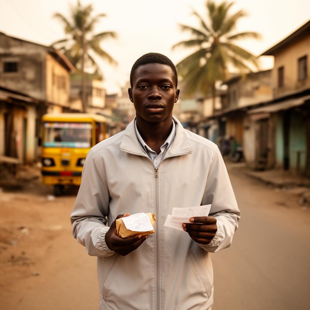A young Nigerian helper carrying shopping bags on a Lagos street